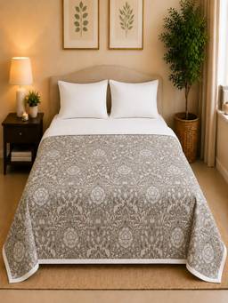 Linen Home - Reversible Dohar Double Size Damask Brown and White