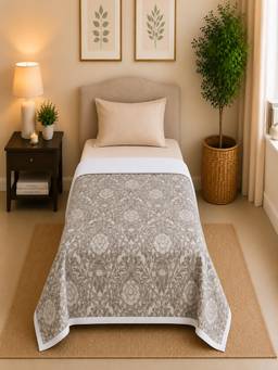 Linen Home - Reversible Dohar Single Size Damask Brown and White