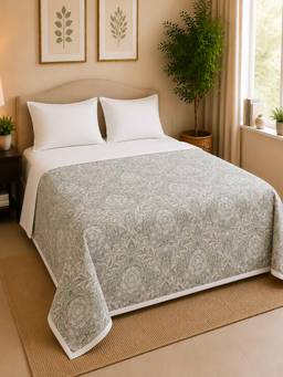 Linen Home - Reversible Dohar Double Size Damask Pink and White