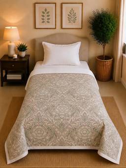 Linen Home - Reversible Dohar Single Size Damask Pink and White