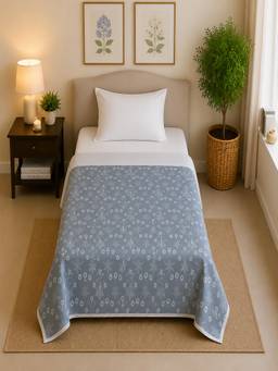 Linen Home - Reversible Dohar Single Size Floral Blue and Silver