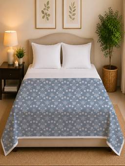 Linen Home - Reversible Dohar Double Size Floral Blue and White