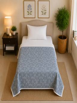 Linen Home - Reversible Dohar Single Size Floral Blue and White