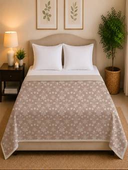 Linen Home - Reversible Cotton Dohar Double Bed Floral Brown and Light Taupe