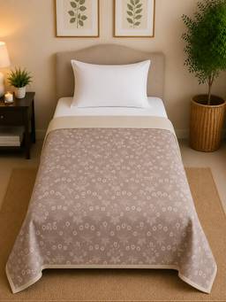 Linen Home - Reversible Cotton Dohar Single Bed Floral Brown and Light Taupe