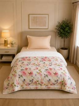Linen Home - Cotton Reversible Ac Blanket Single Size Floral Pink and White
