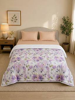 Linen Home - Cotton Reversible Ac Blanket Double Size Floral Purple and White