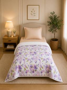 Linen Home - Cotton Reversible Ac Blanket Single Size Floral Purple and White