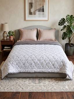 Linen Home - Cotton Reversible Ac Blanket Double Size Floral Grey