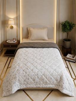 Linen Home - Cotton Reversible Ac Blanket Single Size Floral Grey