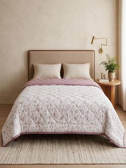 Linen Home - Cotton Reversible Ac Blanket Double Size Floral Mauve