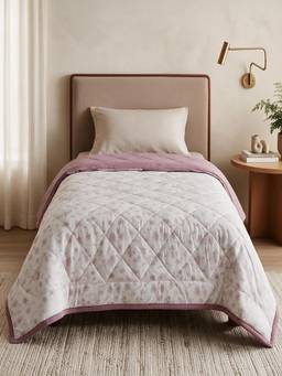 Linen Home - Cotton Reversible Ac Blanket Single Size Floral Mauve