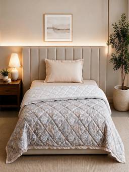 Linen Home - Cotton Reversible Ac Blanket Single Size Damask Grey and Silver