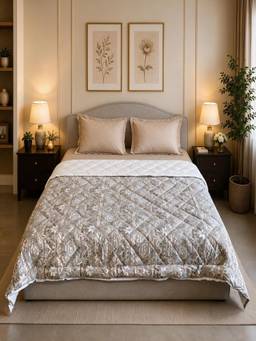 Linen Home - Cotton Reversible Ac Blanket Double Size Damask Brown and White