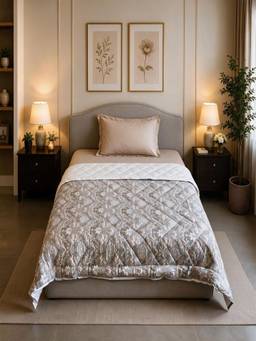 Linen Home - Cotton Reversible Ac Blanket Single Size Damask Brown and White
