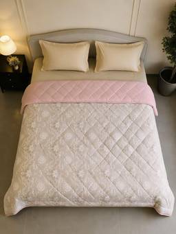 Linen Home - Cotton Reversible Ac Blanket Double Bed Damask Pink and Rose