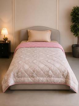 Linen Home - Cotton Reversible Ac Blanket Single Bed Damask Pink and Rose