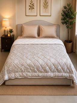 Linen Home - Cotton Reversible Ac Blanket Double Size Damask Pink and White