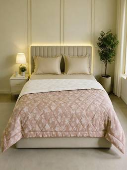 Linen Home - Cotton Reversible Ac Blanket Double Size Light Brown and Ivory