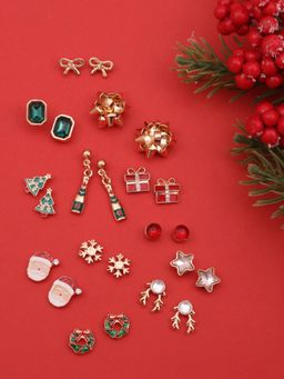 ToniQ - Women Holly Spark Gold-Plated Christmas Charm Earrings (Pack of 12)