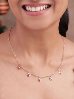 ToniQ - Women Gold Plated Red Enamel Minimal Heart Charm Necklace