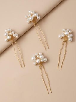 Hair Drama Co. - Women Gold Pearls U Hair Pins (Pack of 4)