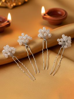 Hair Drama Co. - Women Silver Pearls U Hair Pins (Pack of 4)