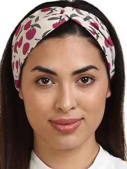 Deebaco - Women White and Red Cherry Flower Printed Fabric Hairband
