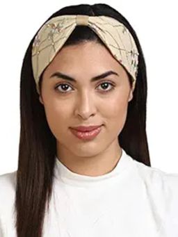 Deebaco - Women Beige Sequined Embroidered Hairband