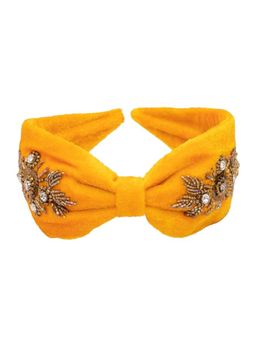 Deebaco - Women Yellow Velvet Embellished Knotted Fabric Hairband