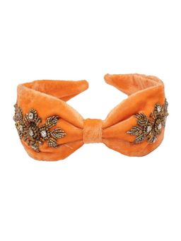 Deebaco - Women Orange Velvet Embellished Knotted Fabric Hairband
