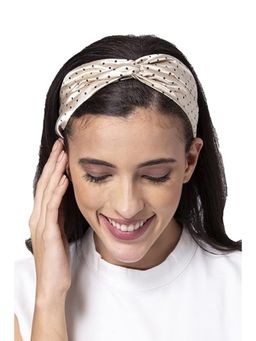 Deebaco - Women Beige Polka Dot Printed Cloth Satin Hairband
