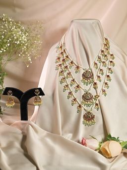Swan Jewels - Women Samriddhi Three Layered Maharani Multi-Color Long Jewellery Set