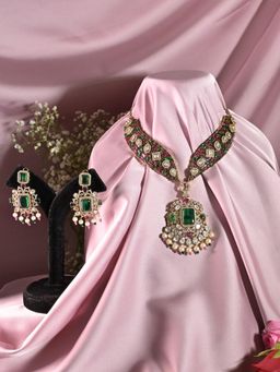 Swan Jewels - Women Meisha Sangeet Multi-Color Polki Pearl Drop Jewellery Set