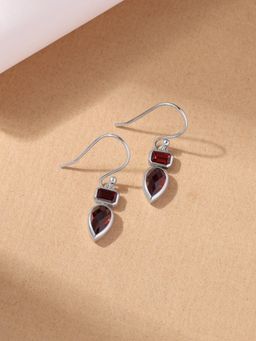 Ornate Jewels - Women 925 Silver Rhodium Plated Pear Natural Red Garnet Drop Earrings