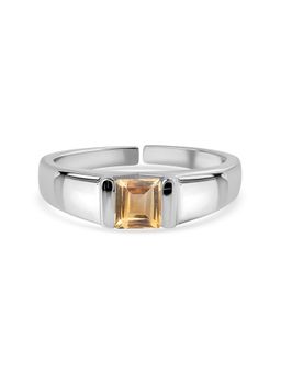 Ornate Jewels - Women 925 Silver Natural Yellow Citrine Solitaire Adjustable Ring