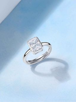 Ornate Jewels - Women 925 Silver American Diamond Solitaire Adjustable Ring