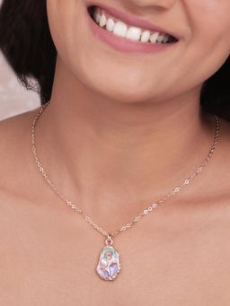 ToniQ - Women Multi-Color Enamel Pearl Floral Charm Necklace