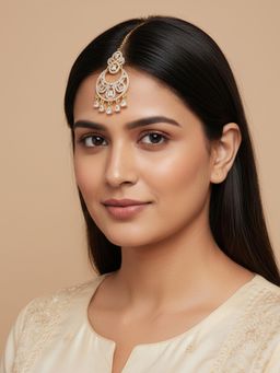 I Jewels - Women Gold Plated American Diamond Cubic Zirconia Maangtikka