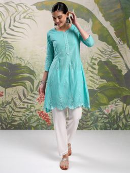 VISHUDH - Women Blue Stripes Kurta with Pant (Set of 2)