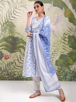 VISHUDH - Women Blue Printed Kurta with Pant & Dupatta (Set of 3)