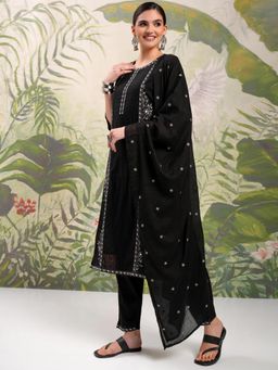 VISHUDH - Women Black Embroidered Kurta with Pant & Dupatta (Set of 3)