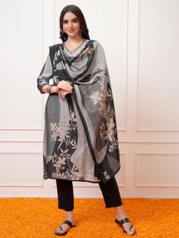 VISHUDH - Women Black Floral Kurta with Pant & Dupatta (Set of 3)