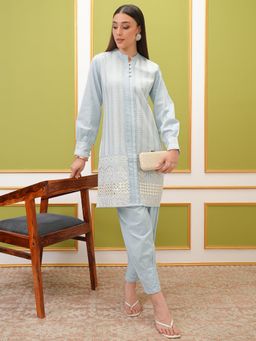 VISHUDH - Women Blue Embroidered Kurta with Pant (Set of 2)