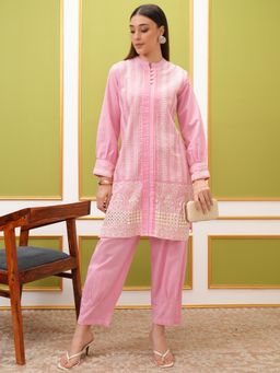 VISHUDH - Women Pink Embroidered Kurta with Pant (Set of 2)