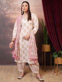 VISHUDH - Women Pink Floral Kurta with Salwar & Dupatta (Set of 3)