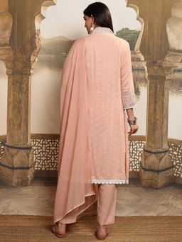 VISHUDH - Women Peach Self Design Kurta with Pant & Dupatta (Set of 3)