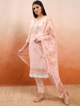 VISHUDH - Women Pink Embroidered Kurta with Pant & Dupatta (Set of 3)