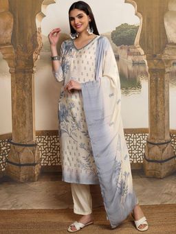 VISHUDH - Women Blue Floral Kurta with Pant & Dupatta (Set of 3)