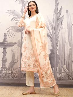 VISHUDH - Women Off White Printed Kurta with Pant & Dupatta (Set of 3)